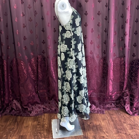 Vintage Deadstock Black Floral Spaghetti Strap Maxi Dress Size Large - Picture 3 of 7